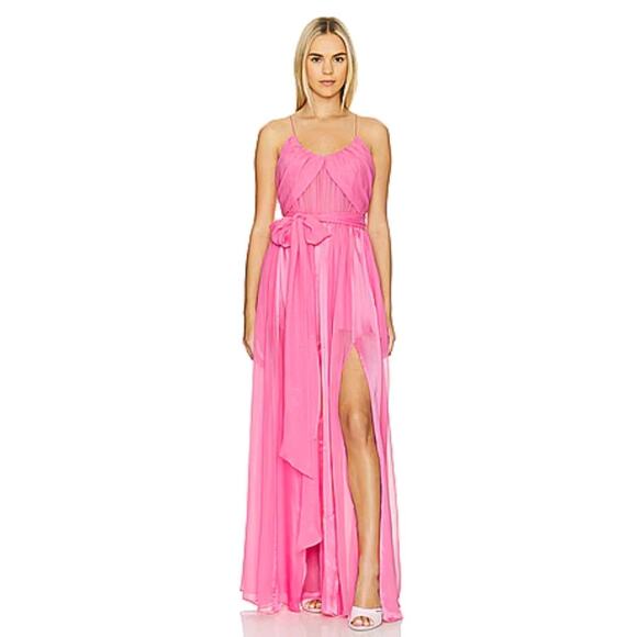 NEW $795 LoveshackFancy Zamia Maxi Gown Dress Pink daiquiri Silk Chiffon… - Picture 10 of 16